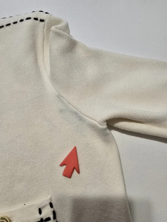 English Factory Stitch Detail Puff Sleeve Cardigan Crew Neck Long Sleeve Size L - Picture 7 of 13